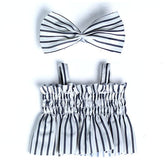Outfit: Black & White Pin Striped Sun Dress w/ Matching Hair Bow for Dolls - Petite Threads Simple Exclusive