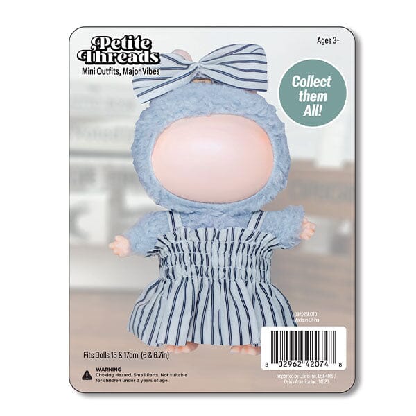 Outfit: Black & White Pin Striped Sun Dress w/ Matching Hair Bow for Dolls - Petite Threads Simple Exclusive