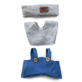 Outfit: Blue Denim Overalls & Knit Grey Top w/ Matching Headband for Dolls - Petite Threads Simple Exclusive