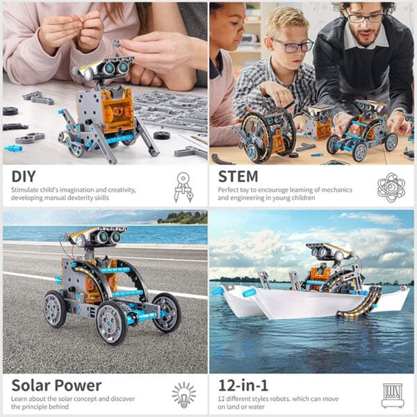 BrainyBotz 13-in-1 DIY Robot Solar-Powered Smart STEM Building & Programming Kit (190pc) Simple Exclusive