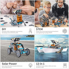 BrainyBotz 13-in-1 DIY Robot Solar-Powered Smart STEM Building & Programming Kit (190pc) Simple Exclusive