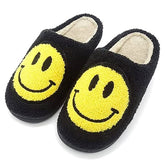 Smiley Face Plush Slippers for Indoors & Outdoors (Multiple Sizes) Simple Exclusive Black - XS (5.5-6.5 Women / 5-6 Men)
