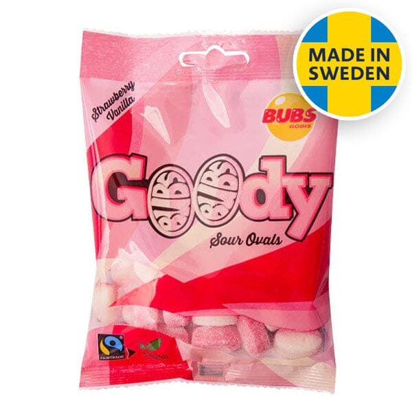 BUBS Godis: Sour Strawberry Vanilla Goody Ovals (90g) Made in Sweden Simple BUBS