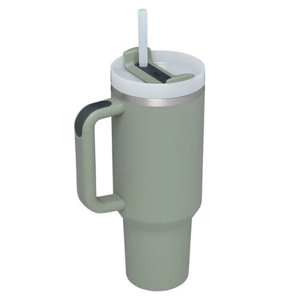 HydriEase 40oz Vacuum Insulated Tumbler Cup With Handle & Straw Simple Exclusive Bay Leaf