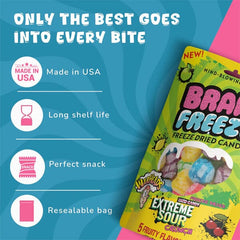 Brain Freeze x Warheads: Extreme Sour Crunch Freeze Dried Candy (2.2oz) Mixed Fruit Flavor Simple Warheads