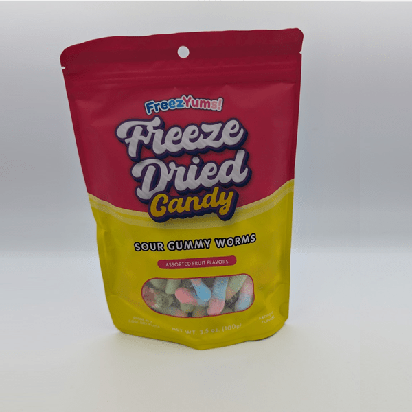 FreezYums! Freeze Dried Candy Sour Worms Gummy Assorted Fruit Flavors Simple magazineracksdirect 