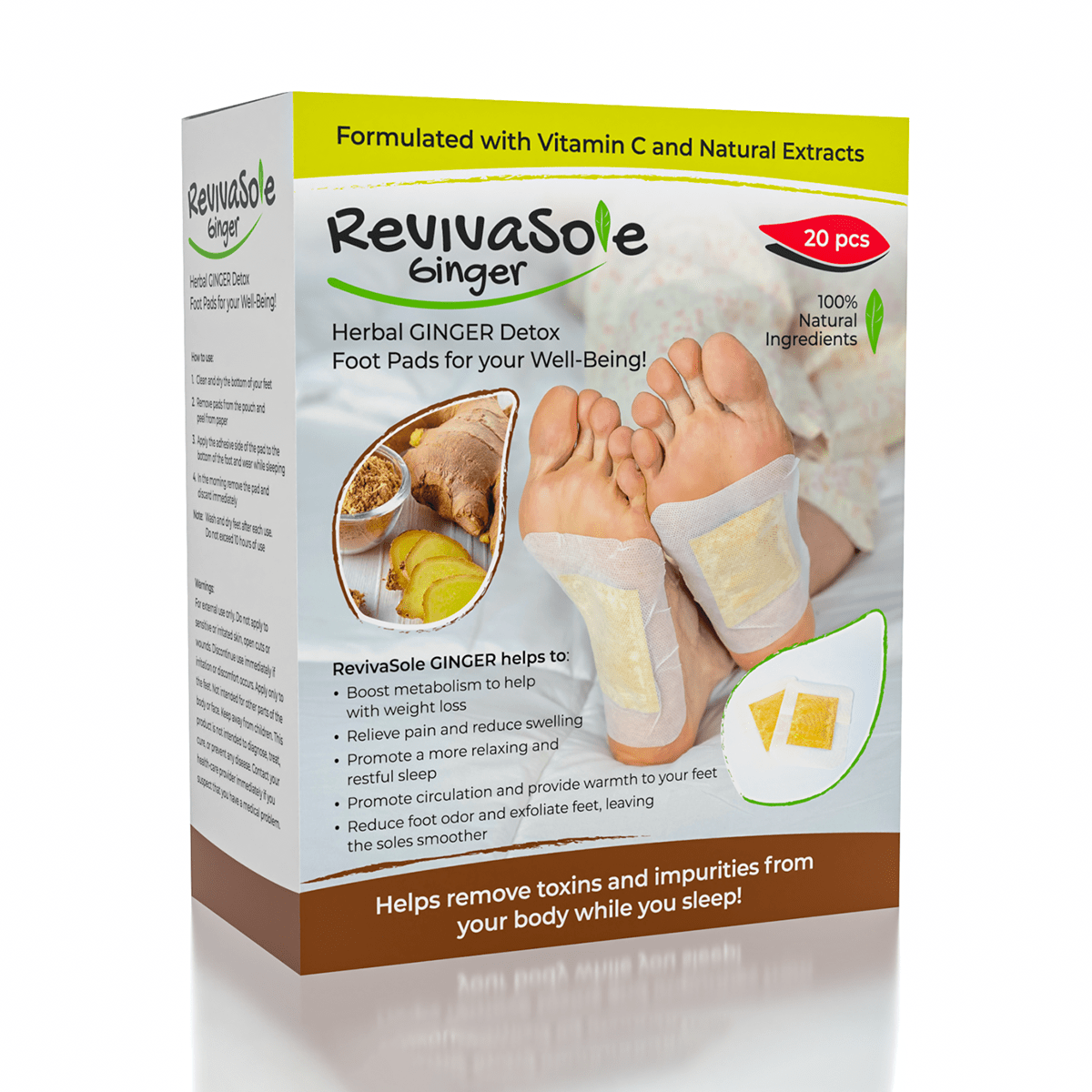 RevivaSole Ginger Detox Foot Pads (20pc) Natural Detox Feet Patches Simple Reviva 