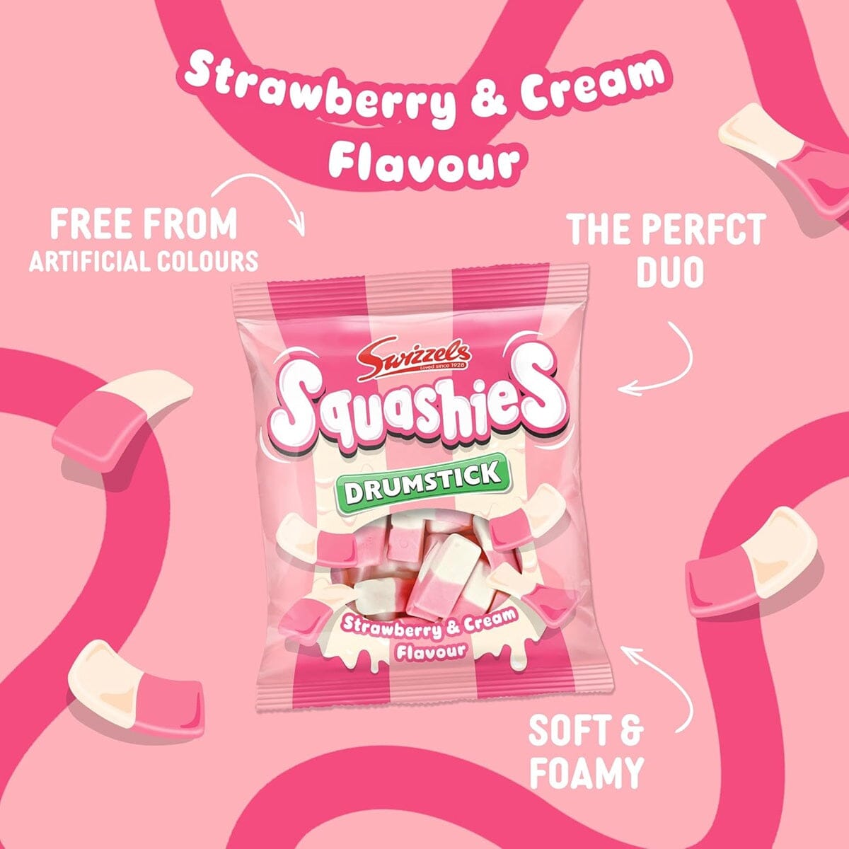 Swizzels Squashies Strawberry and Cream - 120g Imported From England Simple squa 
