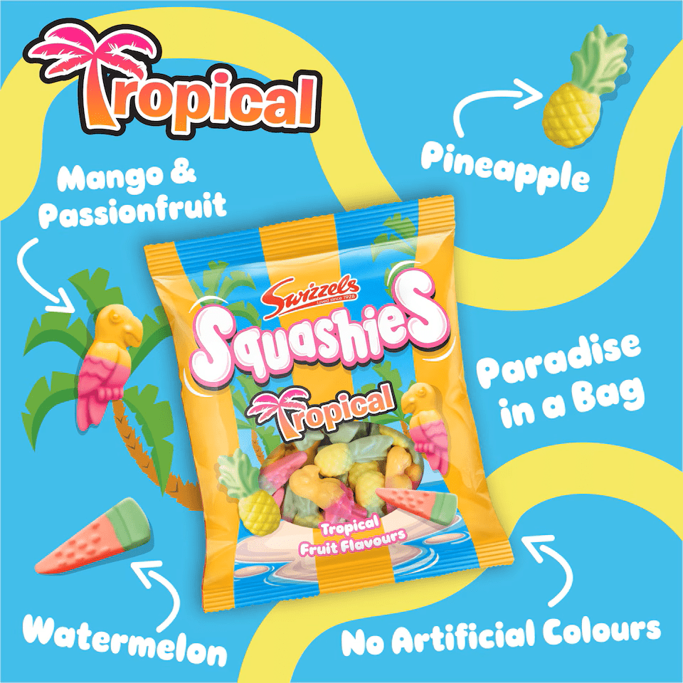 Swizzels Squashies Tropical Fruit Flavours - 100g Imported From England Simple Squashies 