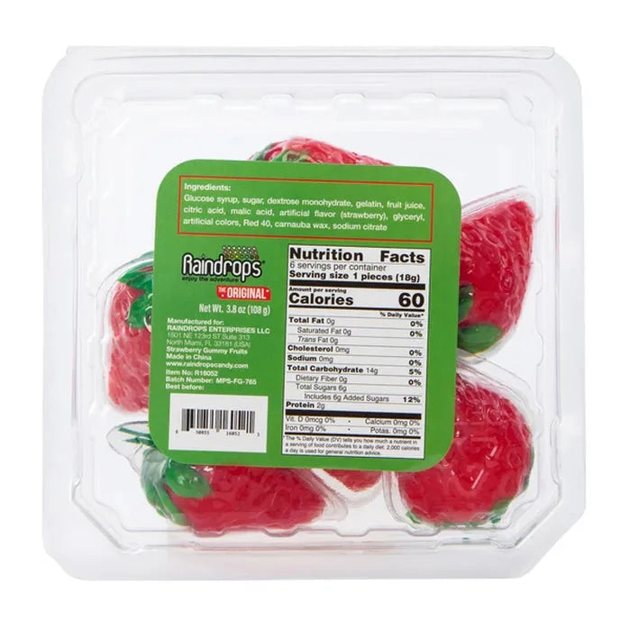 Raindrops Gummy: Liquid Filled Strawberries Gummy - 3.8oz Simple Raindrops 