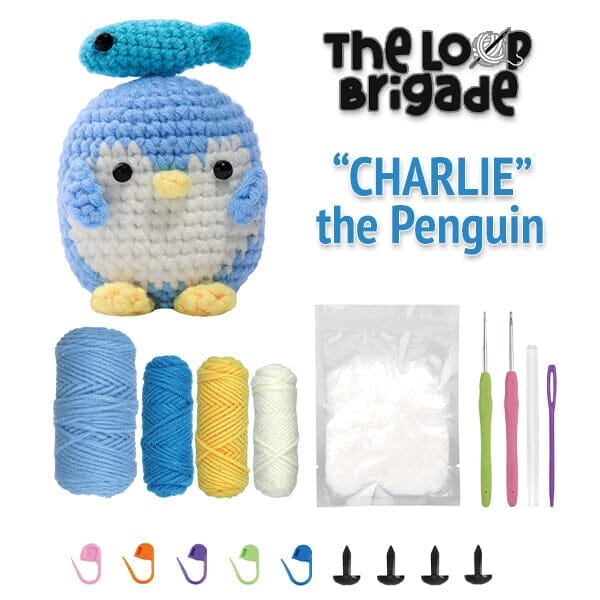 The LOOP Brigade: DIY Mini Crochet Plush Toy Complete Kit For Beginners - Charlie the Penguin Simple Exclusive 