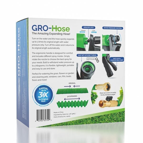 GRO-Hose GREEN | 75ft Expandable Hose With Sprayer Nozzle & Brass Valve Simple Showcase 