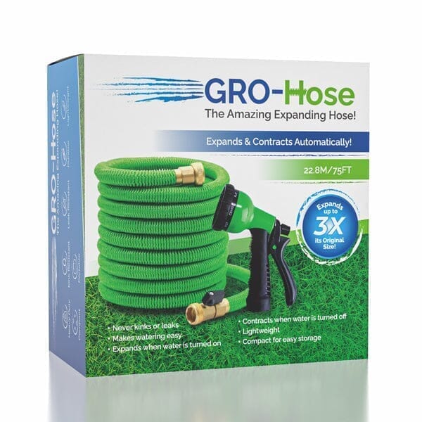 GRO-Hose GREEN | 75ft Expandable Hose With Sprayer Nozzle & Brass Valve Simple Showcase 