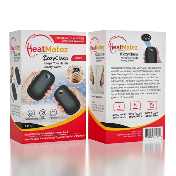 HeatMatez CozyClasp (2pc) | 3-in-1 Magnetic Hand Warmer, Flashlight & Power Bank! Simple magazineracksdirect 