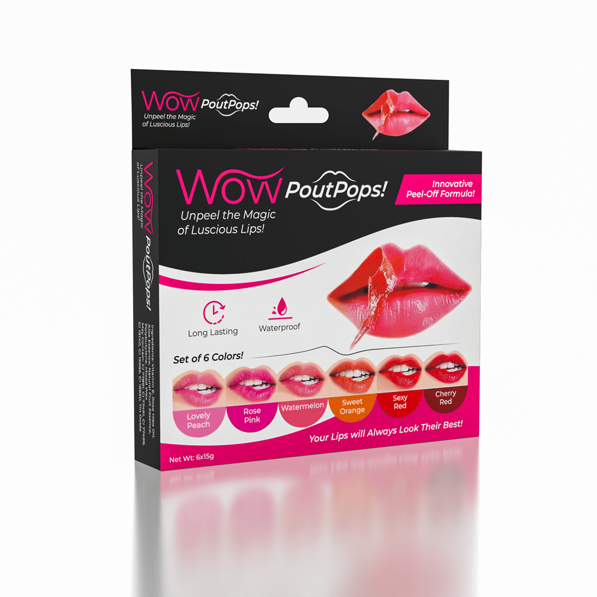 WOW PoutPops (6 Colors) | Peel-Off Lip Stain | As Seen On TikTok! Simple WOW Beauty 