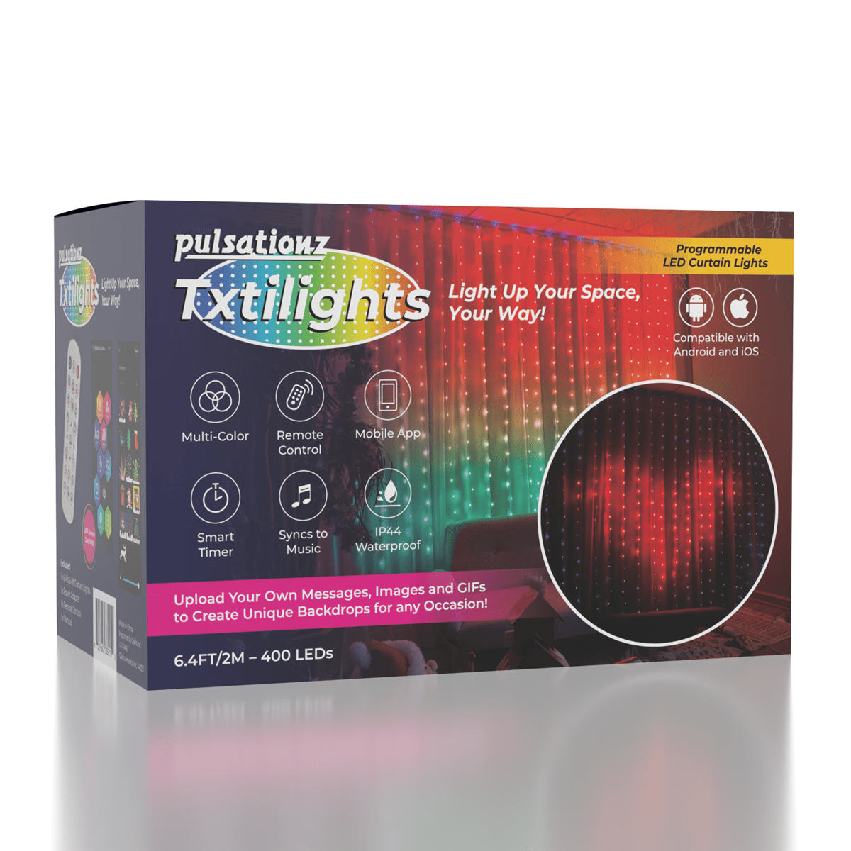 Pulsationz Bluetooth Programmable LED Curtain (6.4ft) Simple Pulsationz 