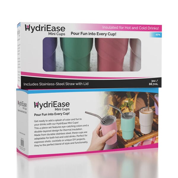 HydriEase Mini 3oz Vacuum Insulated Tumbler Shot Glass Cups With Straws (4pk) Preorder magazineracksdirect 