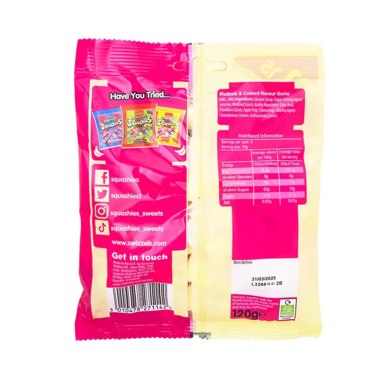 Swizzels Drumstick Squashies Rhubarb & Custard - 120g Imported From England Simple Squashies 