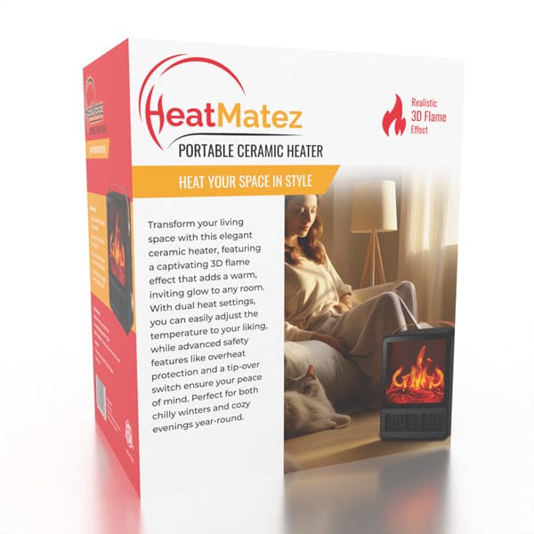 HeatMatez Portable Ceramic Heater With Real Flame! Preorder magazineracksdirect 