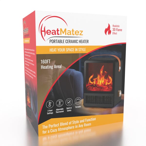 HeatMatez Portable Ceramic Heater With Real Flame! Preorder magazineracksdirect 