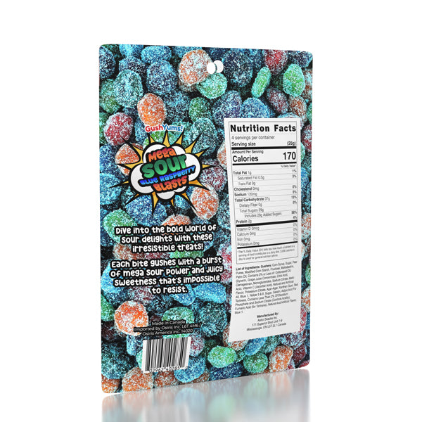 GushYums Mega Sour Blue Raspberry Blasts Gushing Gummy Candy (4oz)