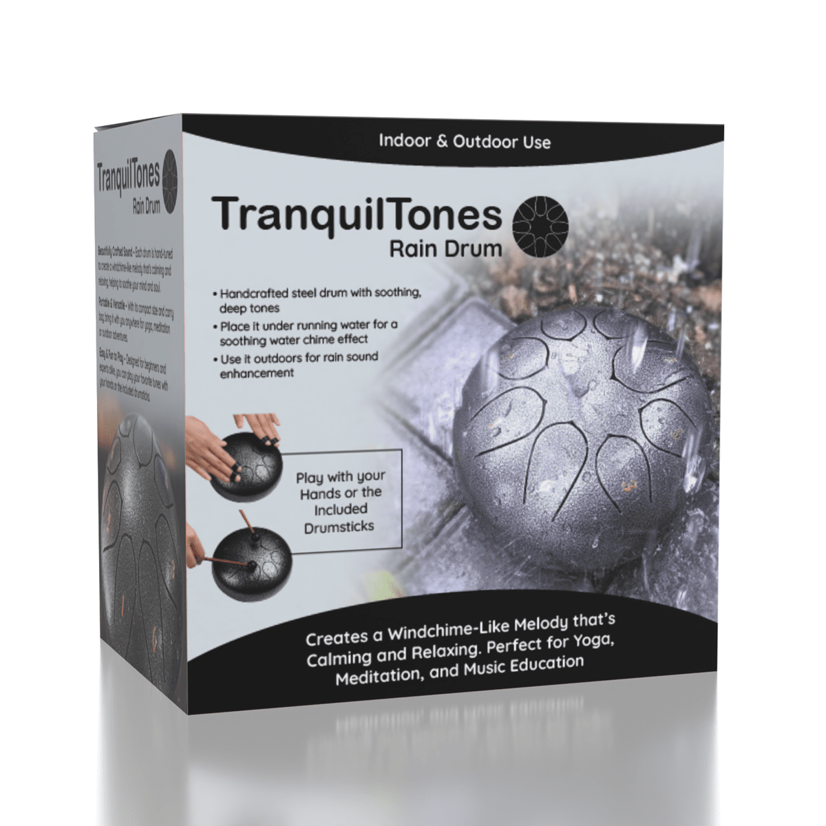 TranquilTones 6" Garden Rain Drum in Matte Black Simple Exclusive 