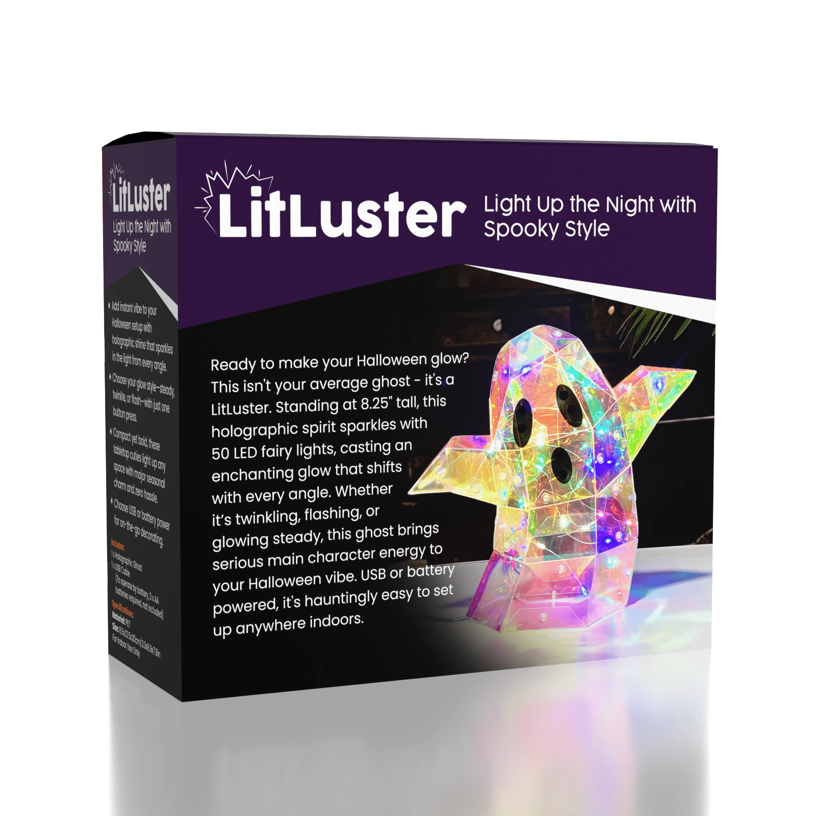 LitLuster LED Holographic Halloween Ghost Decor Lamp (1pc) Battery or USB Simple Exclusive 