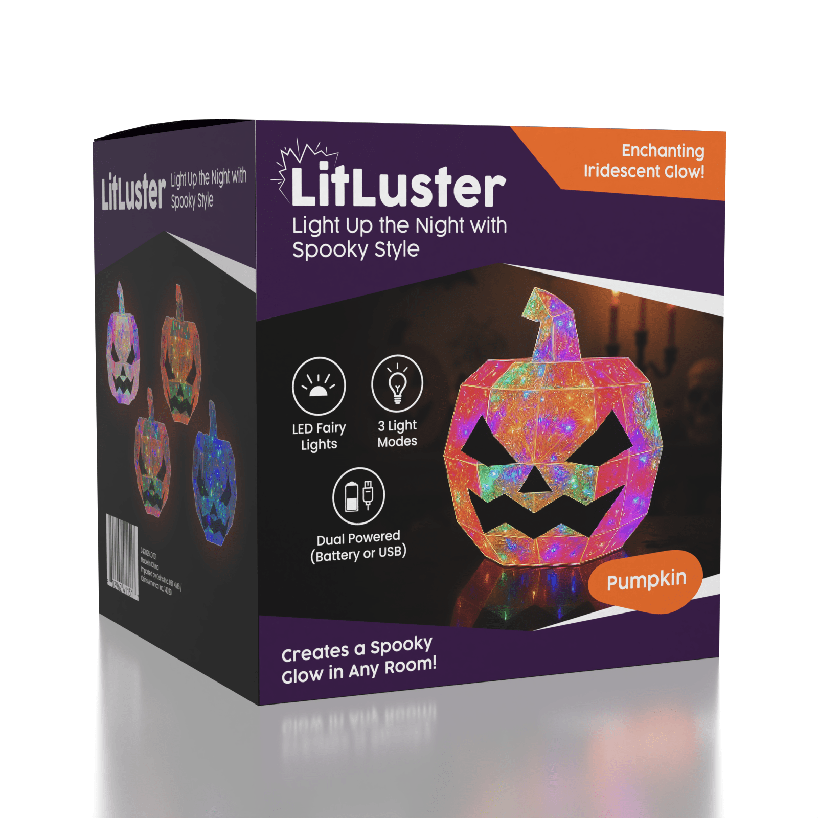 LitLuster LED Holographic Halloween Pumpkin Decor Lamp (1pc) Battery or USB Simple Exclusive 