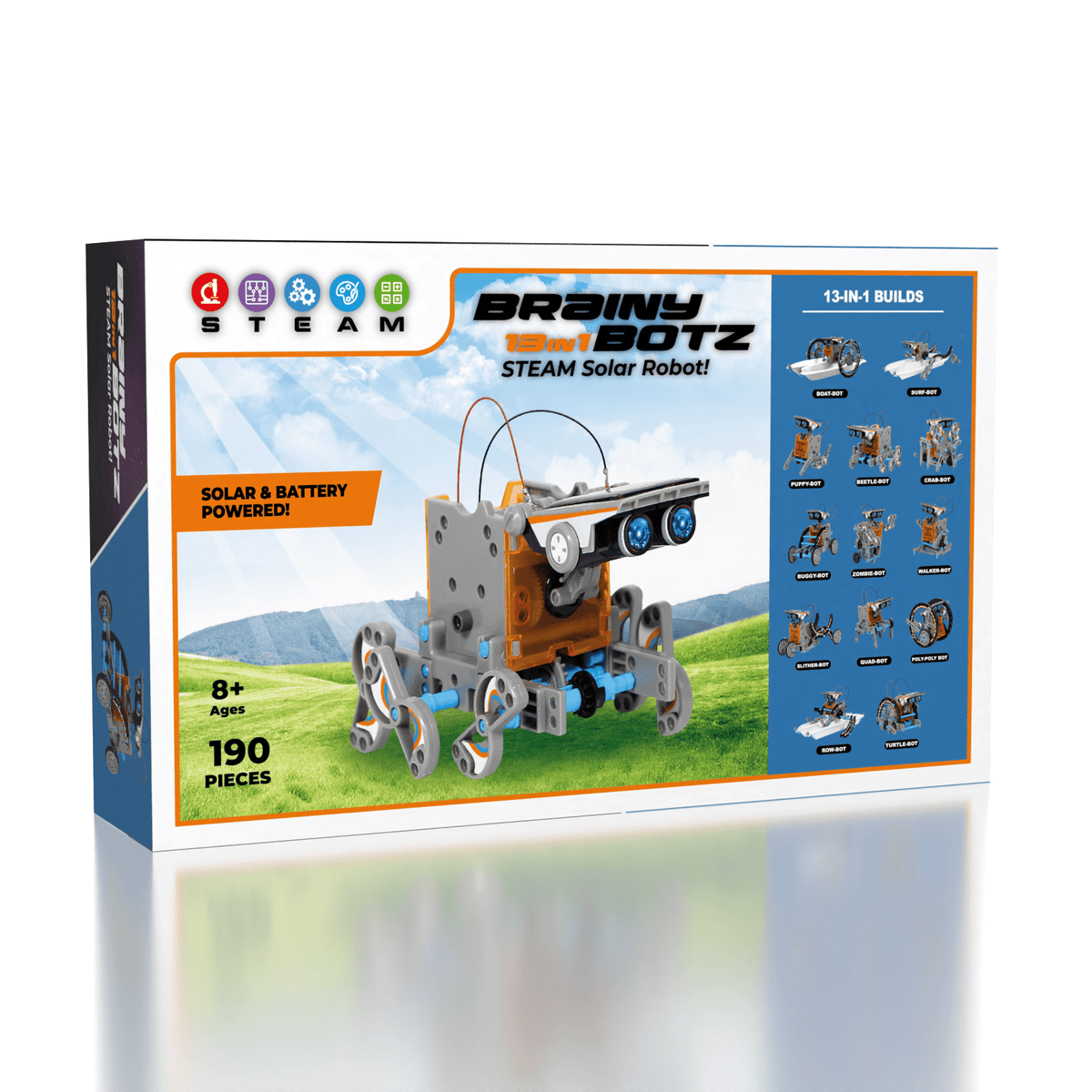 BrainyBotz 13-in-1 DIY Robot Solar-Powered Smart STEM Building & Programming Kit (190pc) Simple Exclusive 
