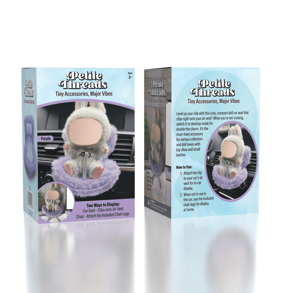 Mini Car Seat For Plush Dolls (1pc) Multiple Colors - Petite Threads Simple Exclusive 