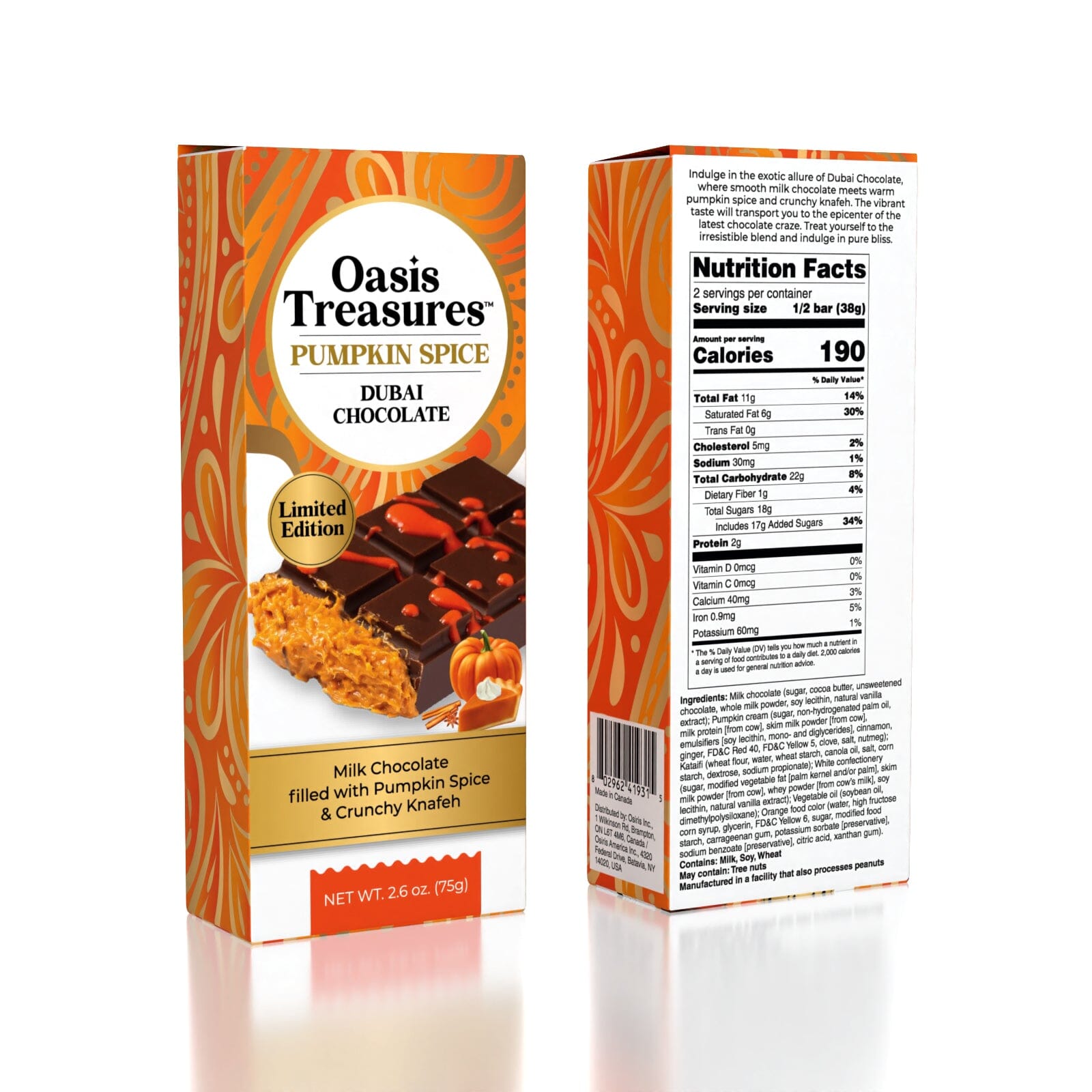 Dubai Chocolate Bar Limited Edition Pumpkin Spice by Oasis Treasures (75g) Simple Oasis Treasures 