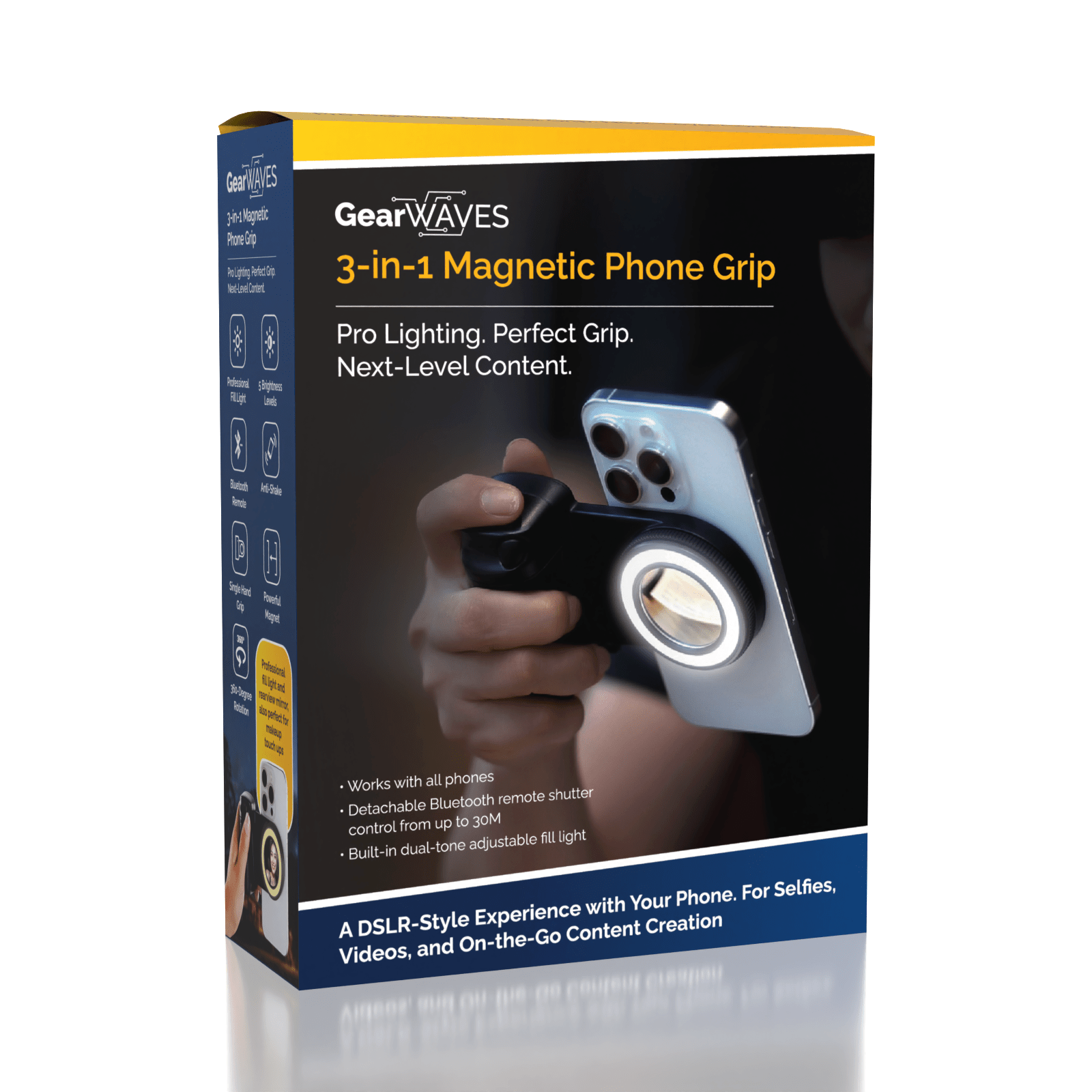 GearWaves 3-in-1 Magnetic Phone Grip & Mini Ring Light (Includes Remote) Simple Exclusive 