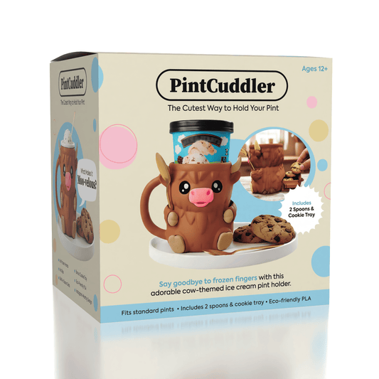 PintCuddler Cartoon Cow Ice Cream Pint Holder Kit (Includes 2 Spoons & Cookie Tray) Simple Exclusive 
