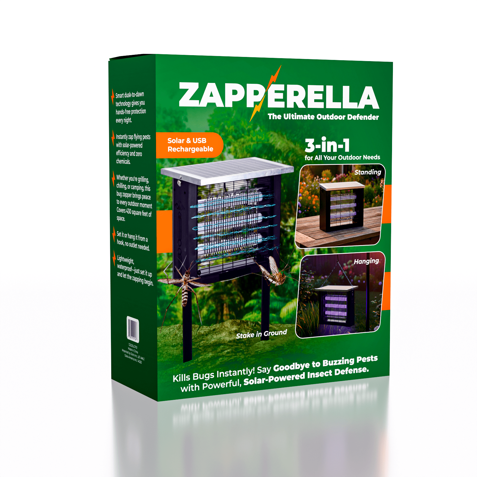 Zapperella 3-in-1 LED Solar Powered Bug Zapper Simple Exclusive 