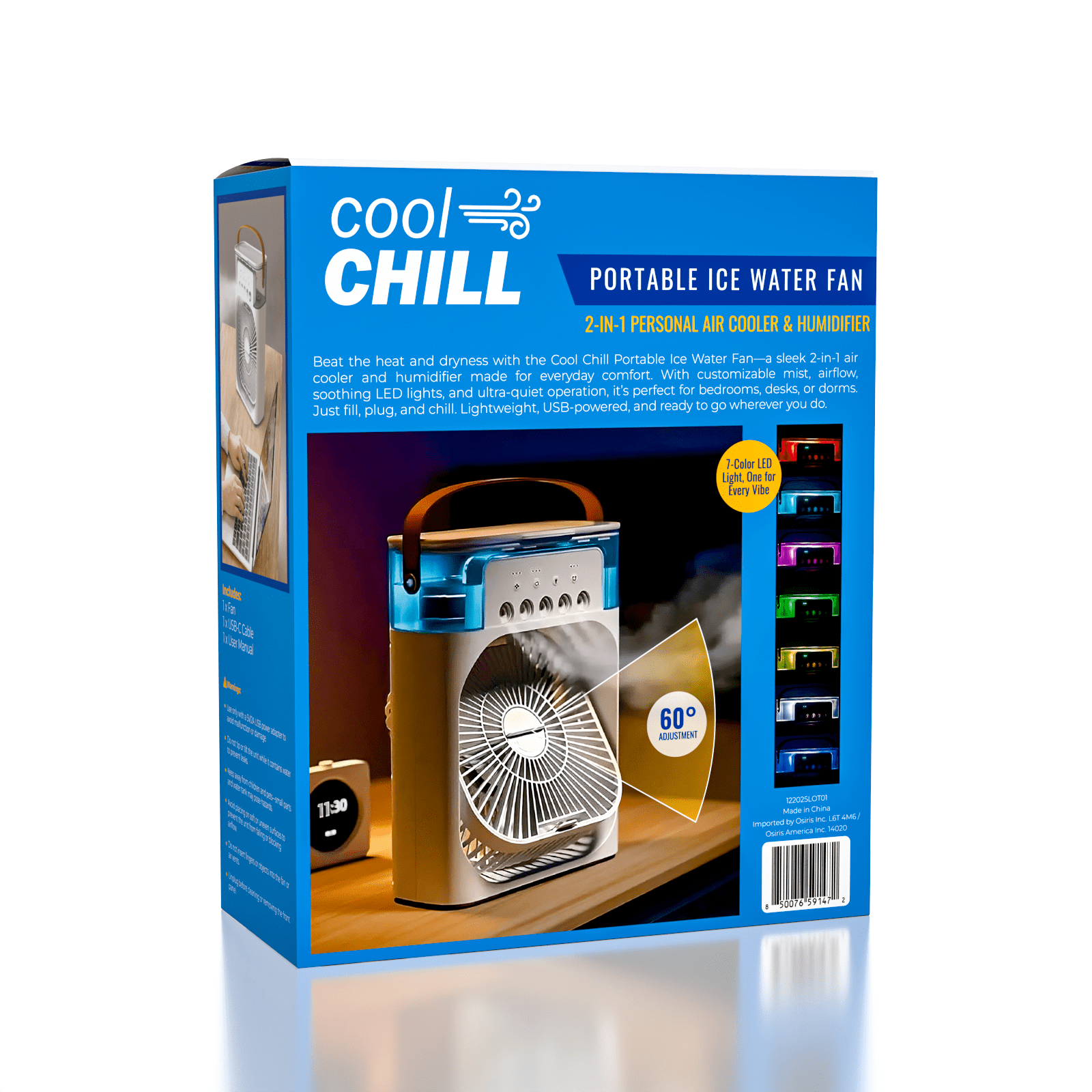Cool Chill Portable Ice Water Fan 2-in-1 Personal Air Cooler & Humidifier Simple Cool Chill 