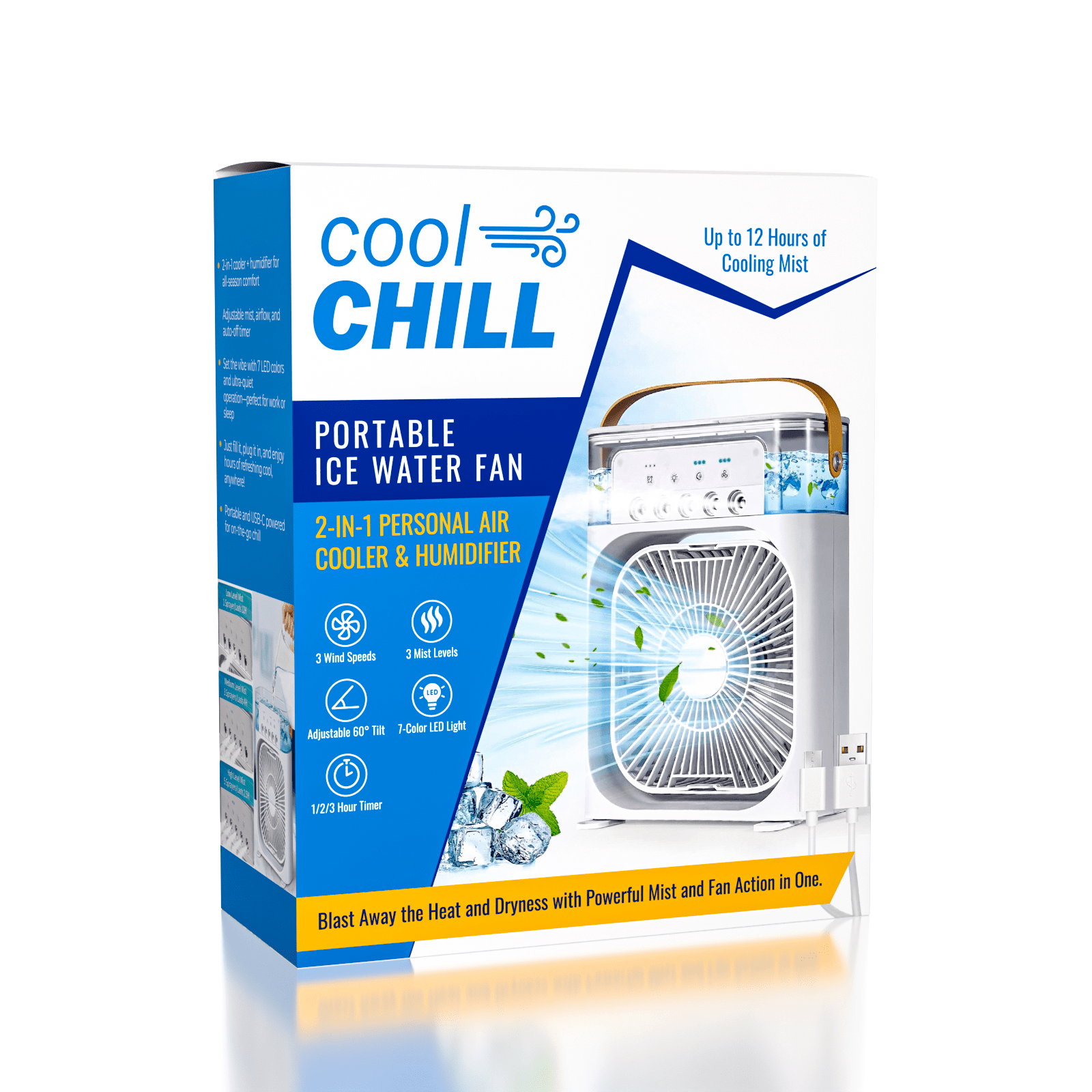 Cool Chill Portable Ice Water Fan 2-in-1 Personal Air Cooler & Humidifier Simple Cool Chill 