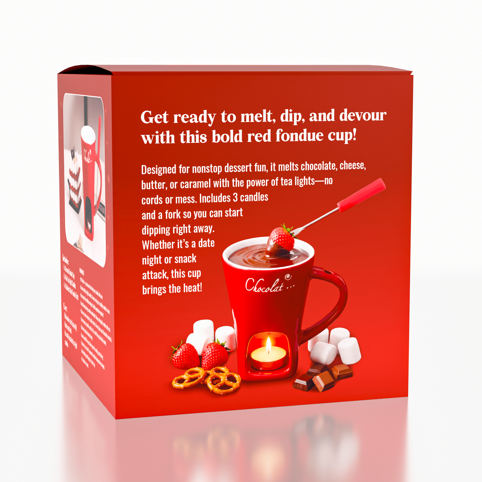 Fonduie Ceramic Mug For Chocolate & Cheese Fondue (Includes Fork & 3 Candles) Simple Exclusive 
