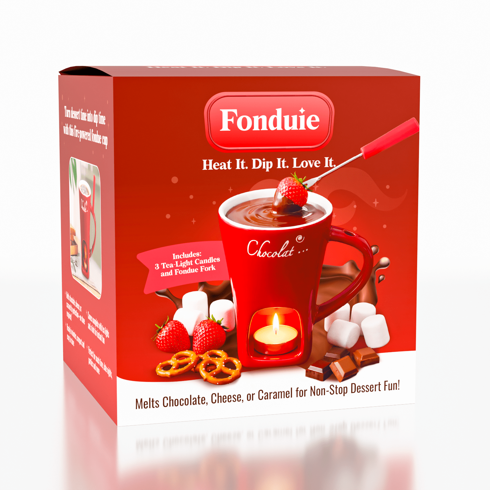 Fonduie Ceramic Mug For Chocolate & Cheese Fondue (Includes Fork & 3 Candles) Simple Exclusive 