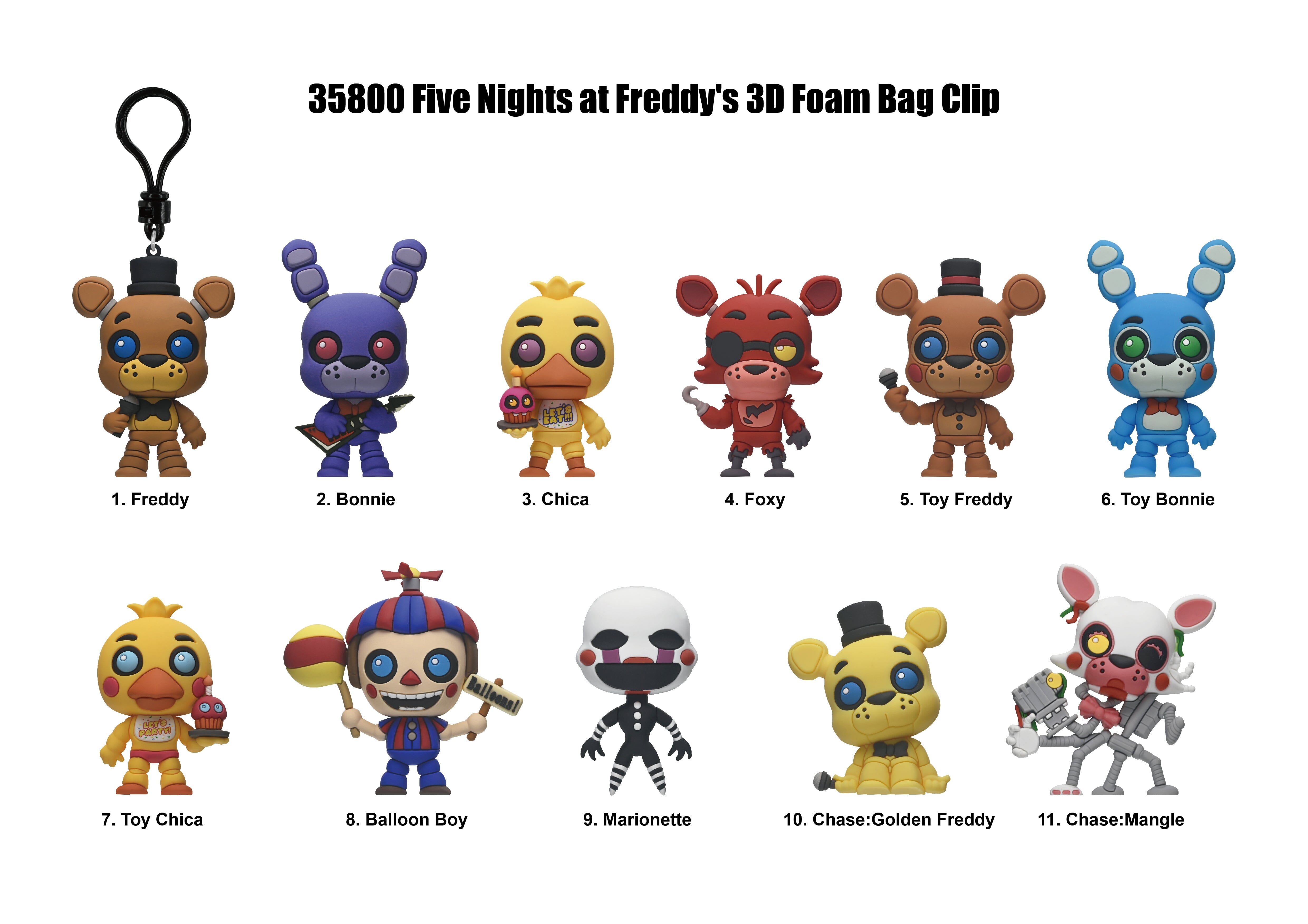 3D Anime: Five Nights At Freddy's Series 1 3D Foam Bag Clip (1pc) Simple 3D Anime 