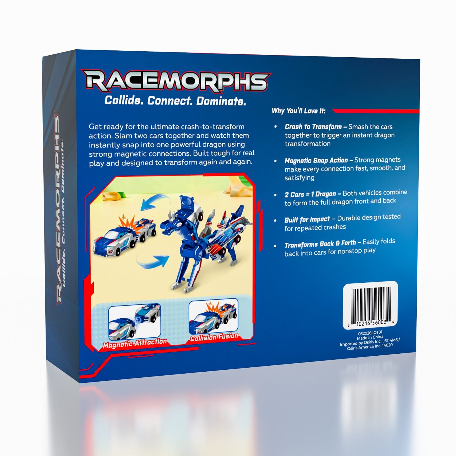 Racemorphs Transformer Car Toy – Blue Magnetic Cars (Transforms into Dragon) Simple Exclusive 