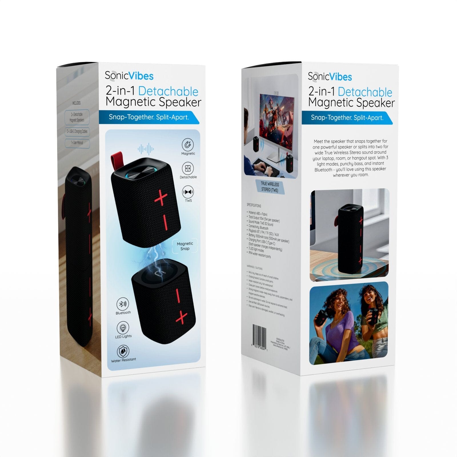 SonicVibes: 2-in-1 Detachable Magnetic Bluetooth Speaker–TWS 3D Stereo w/ RGB Lights Simple SonicVibes 