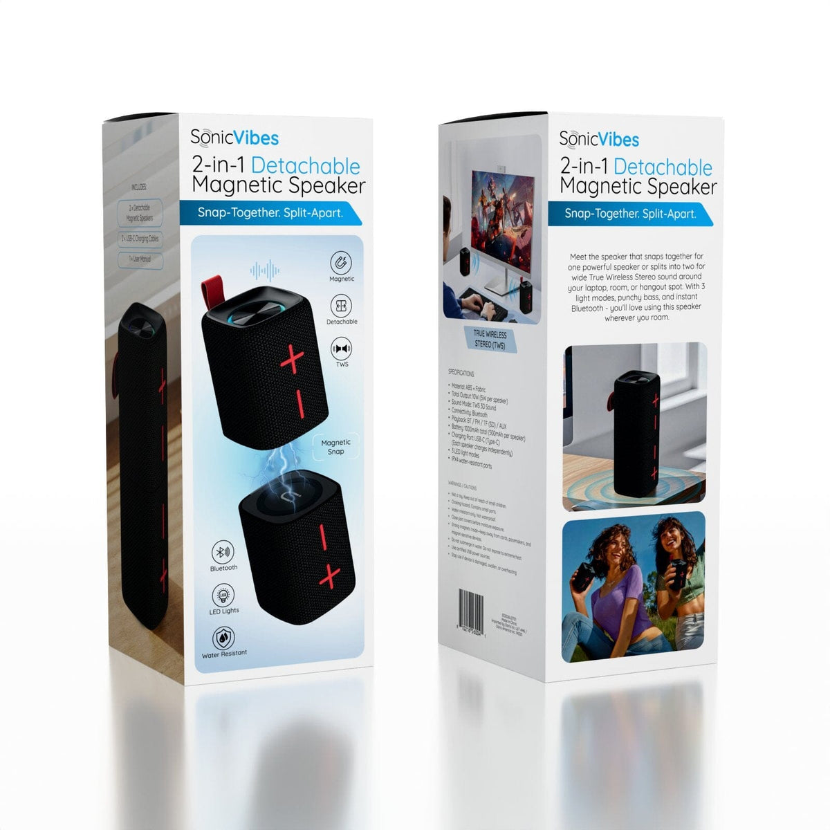 SonicVibes: 2-in-1 Detachable Magnetic Bluetooth Speaker–TWS 3D Stereo w/ RGB Lights Simple SonicVibes 