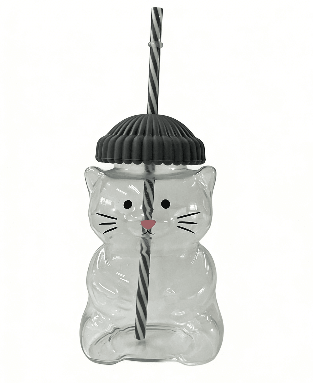 Cat Shaped 20oz Glass Tumbler w/ Grey Hat Top & Matching Straw (1pc) Simple Exclusive 