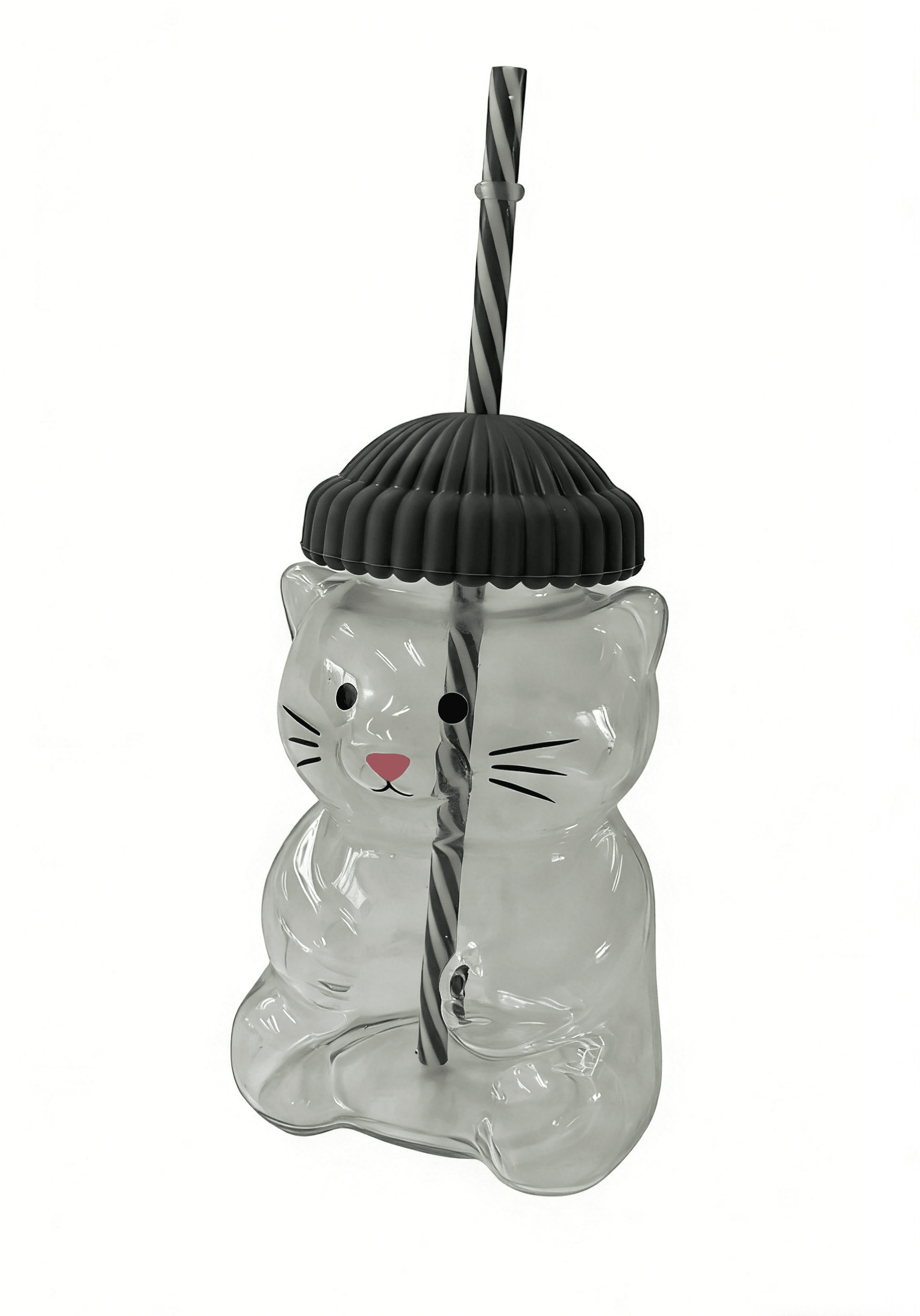 Cat Shaped 20oz Glass Tumbler w/ Grey Hat Top & Matching Straw (1pc) Simple Exclusive 