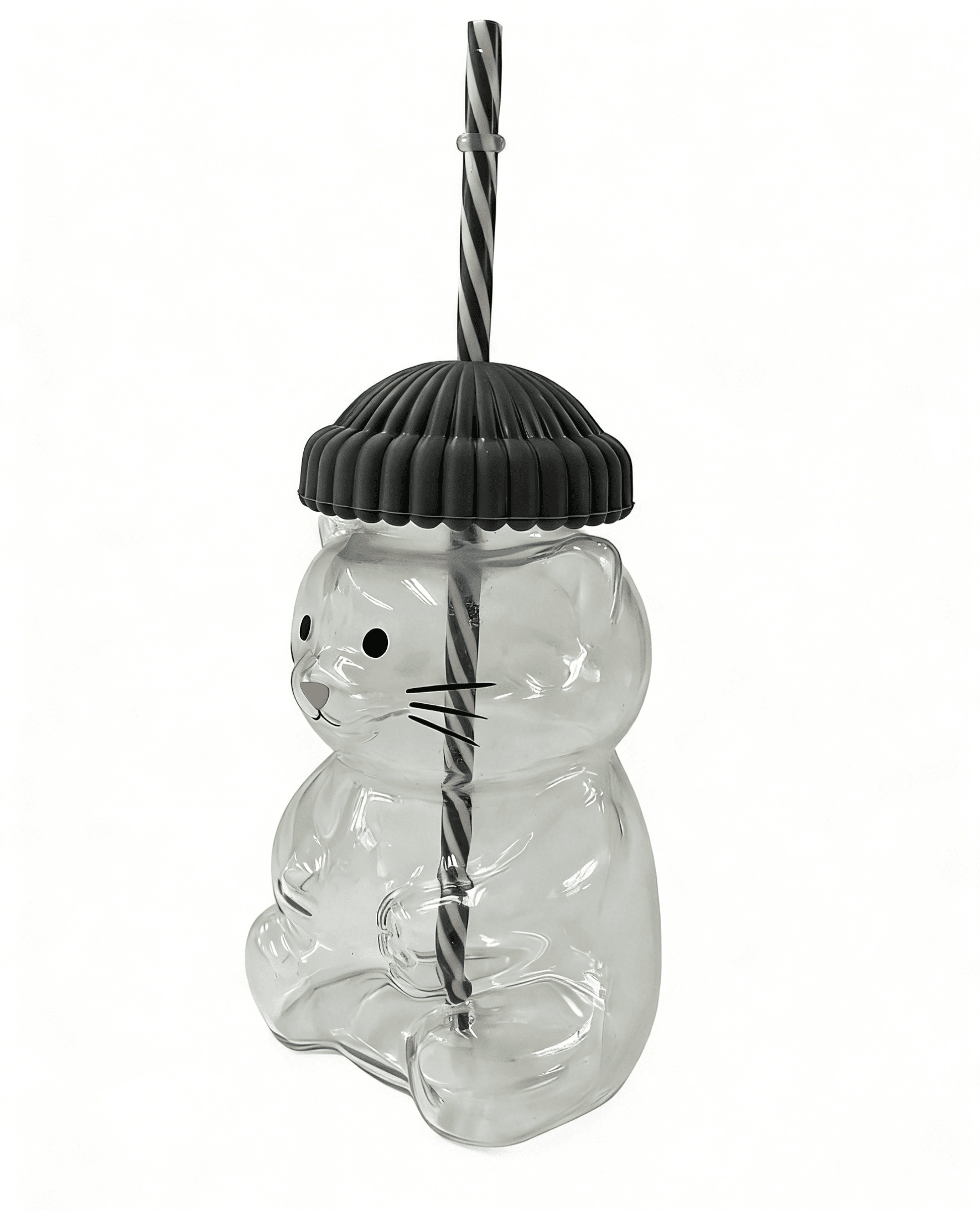 Cat Shaped 20oz Glass Tumbler w/ Grey Hat Top & Matching Straw (1pc) Simple Exclusive 