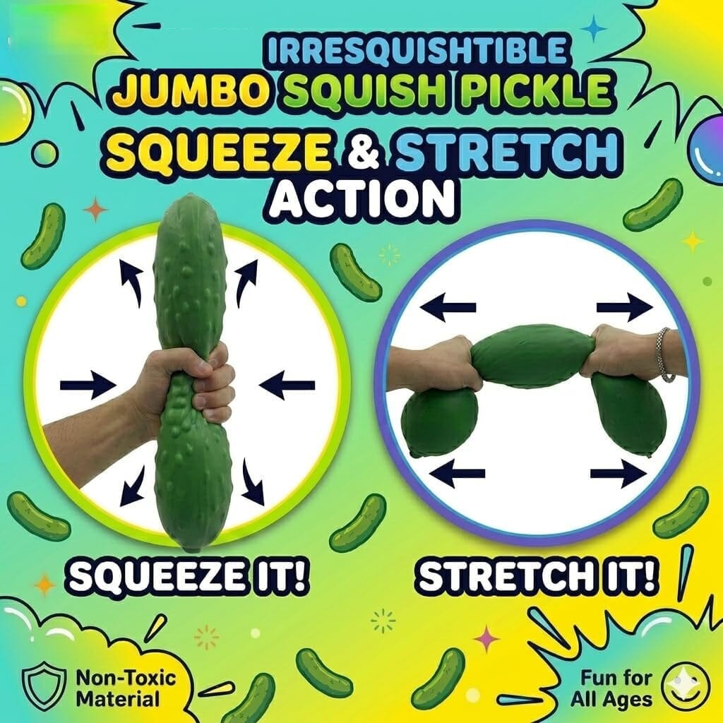 IRRE-SQUISHTIBLE 12” Jumbo Scented Squish Pickle – Giant Stress Relief Squishy Toy (1pc) Simple Exclusive 
