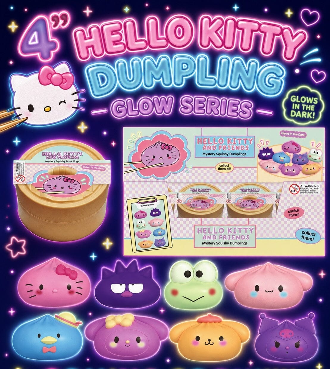 Sanrio Hello Kitty And Friends Mystery Squishy Dumpling Glow In The Dark Fidget Toy (1pc) Simple Hello Kitty 