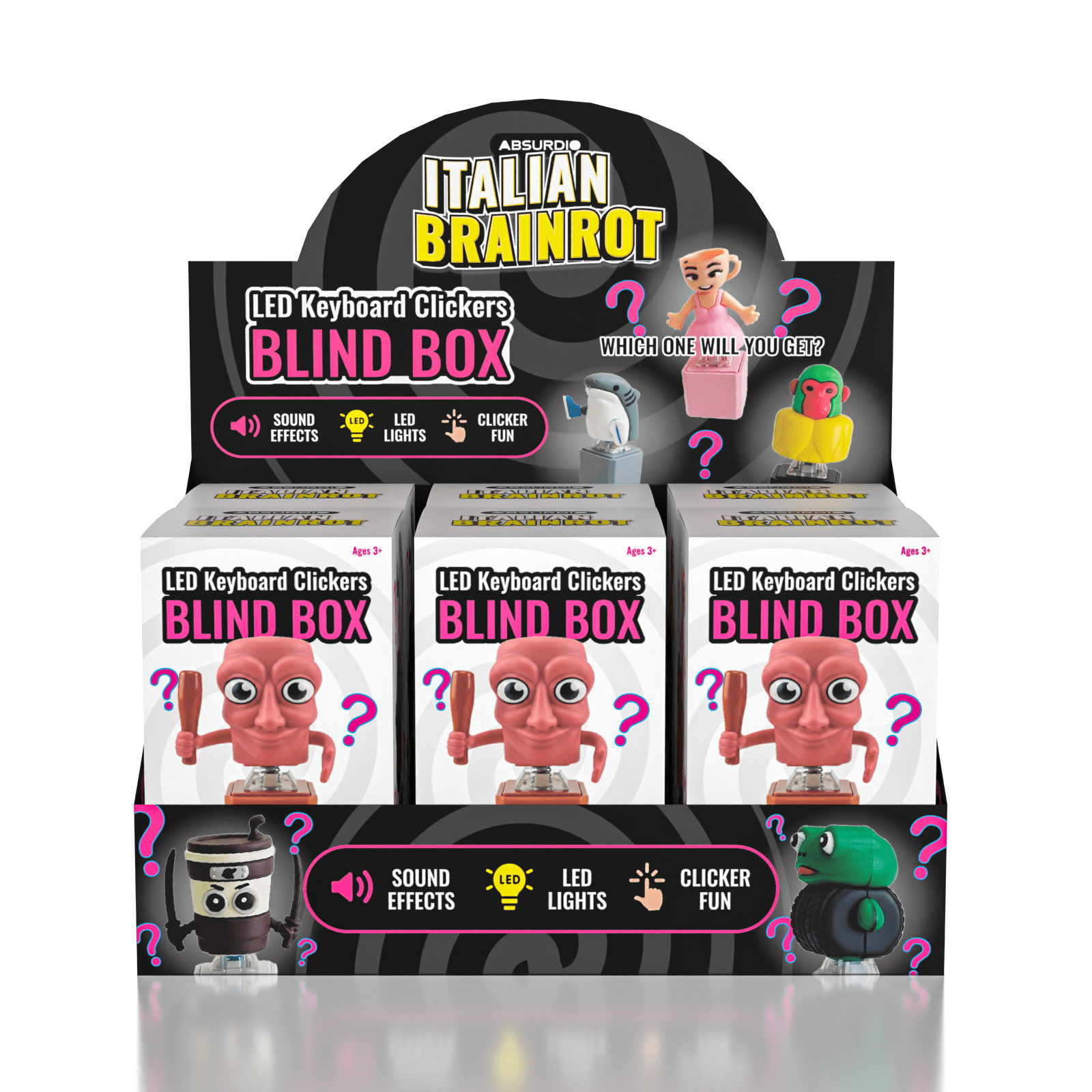 Absurdio Italian Brainrot 3-in-1 LED Keychain Fidget Clicker Toy Blind Box (1pc) Simple Exclusive 