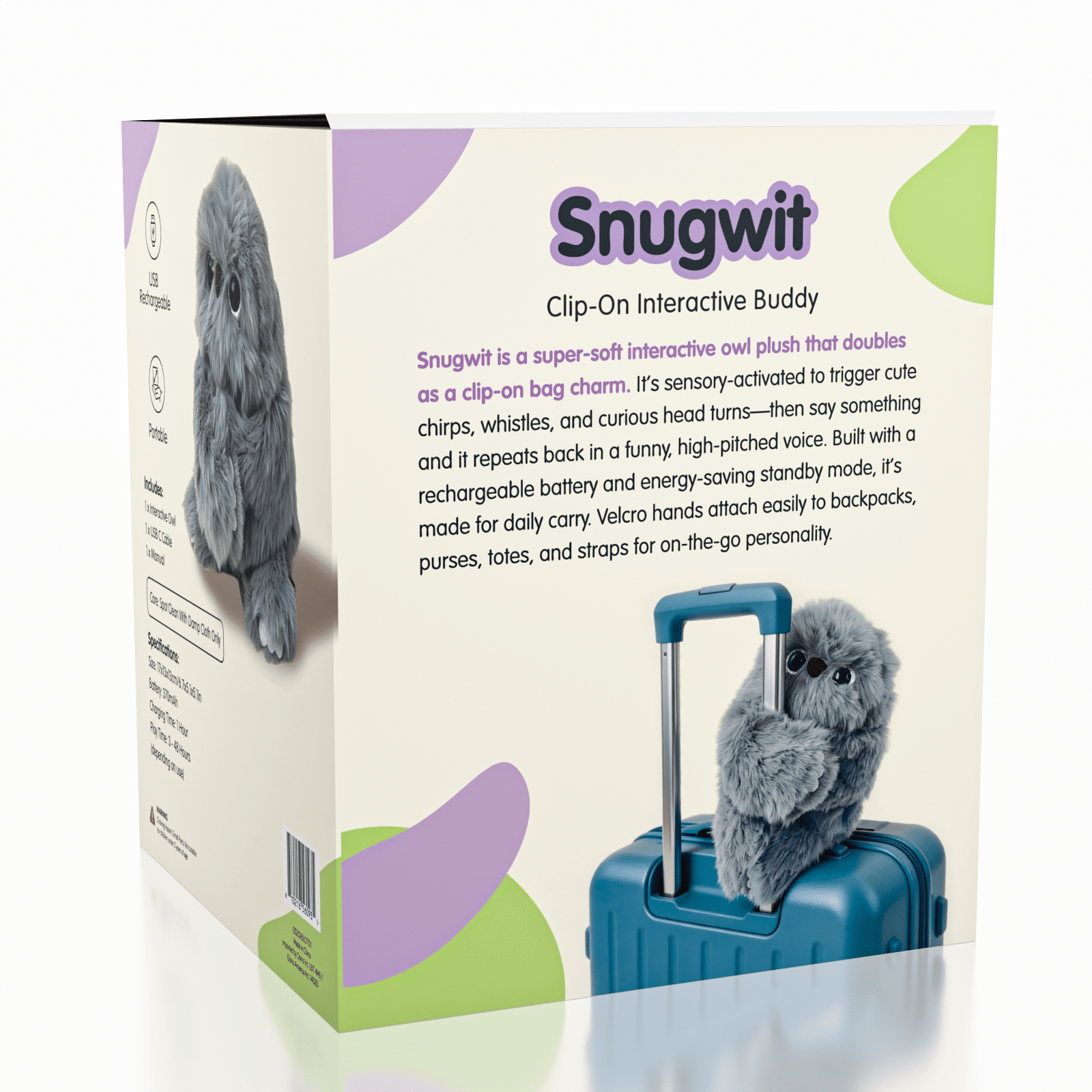 SnugWit: Clip-On Interactive Owl Sensory Plush Toy (1pc) Simple Exclusive 