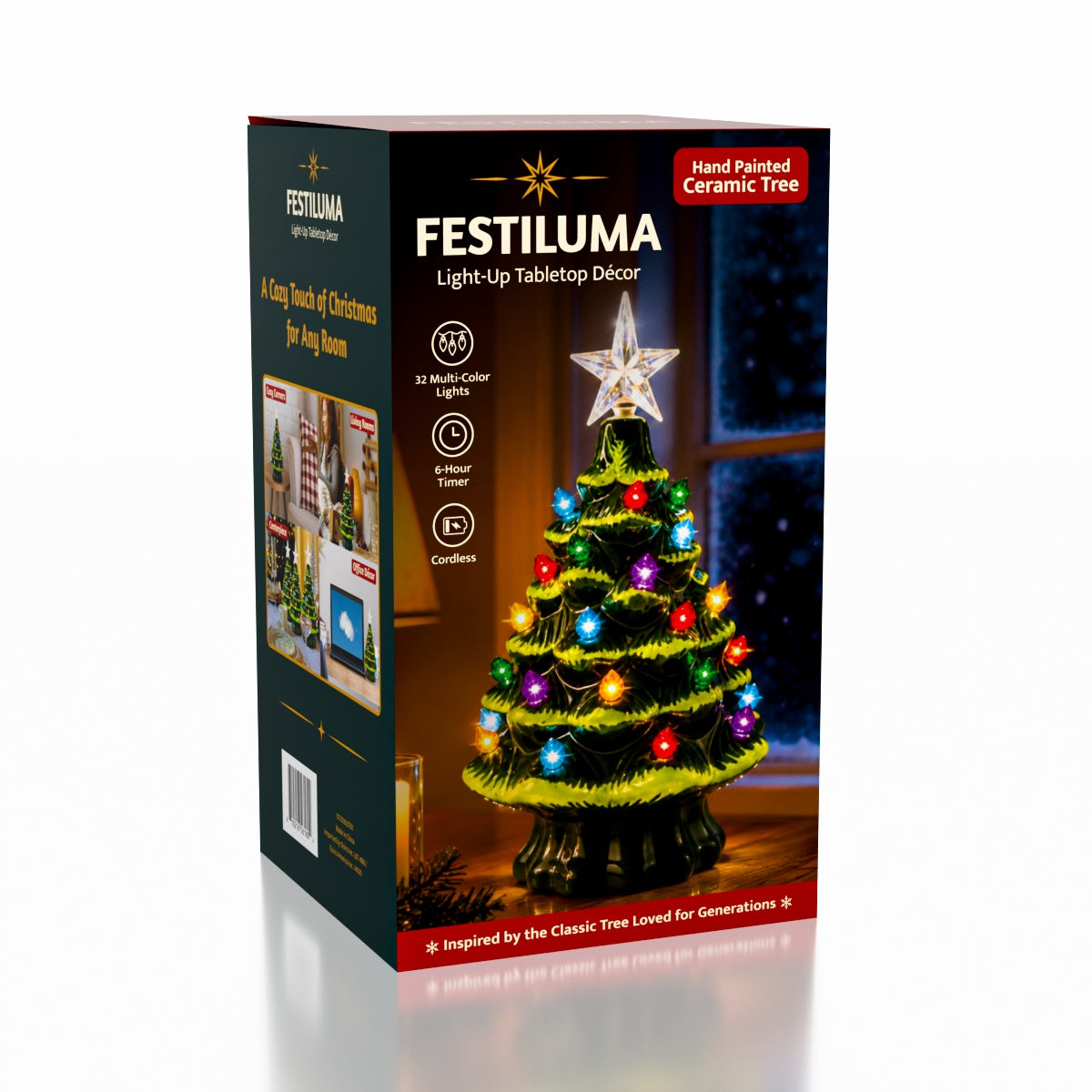 Festiluma Light-Up Tabletop 8" Ceramic Christmas Tree Décor